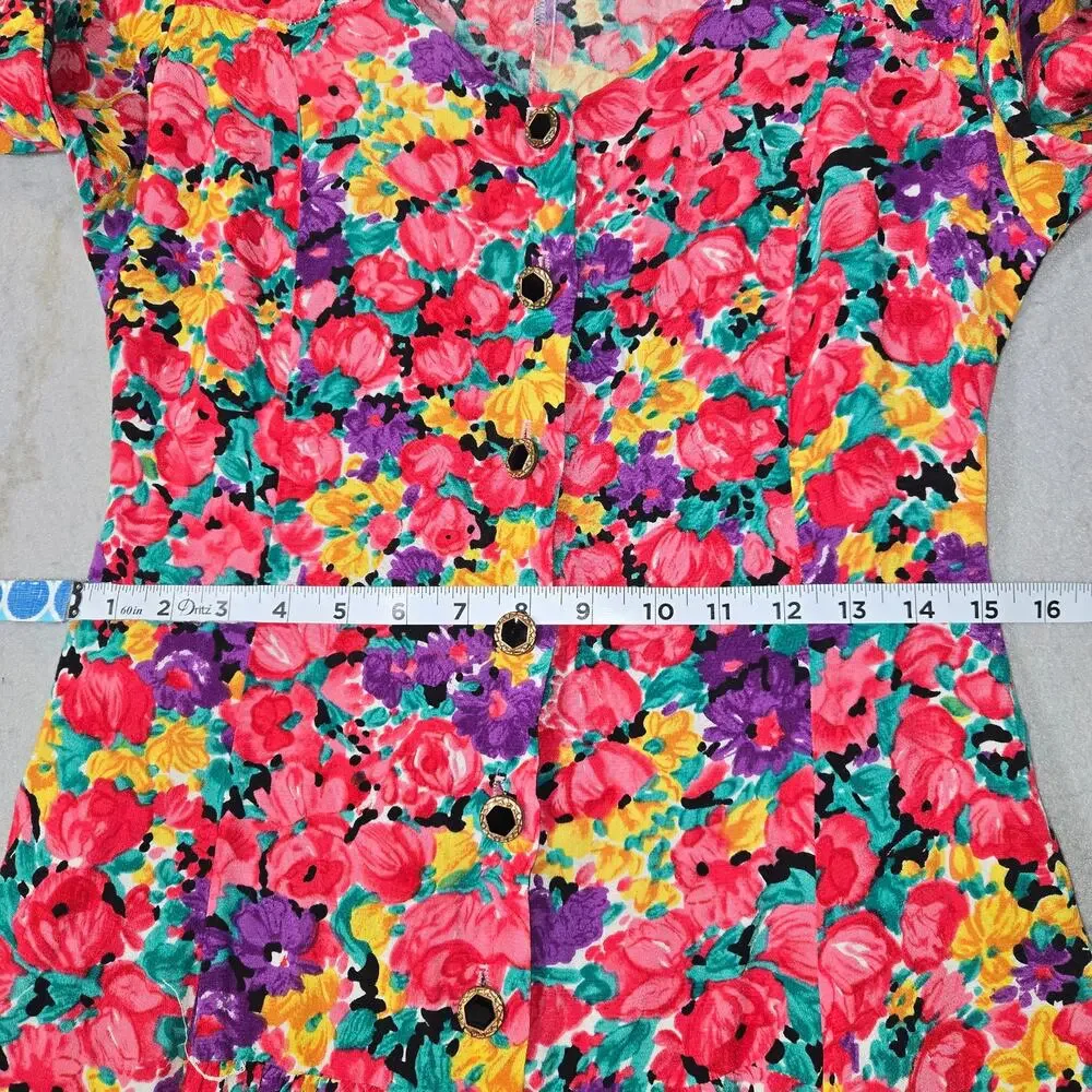 Vintage‎ The Original Womens Medium Button Front Dress Floral 80s Cottagecore